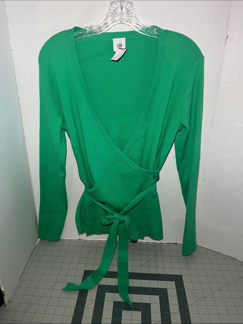 CAbi Kelly Green Ribbed Wrap Top